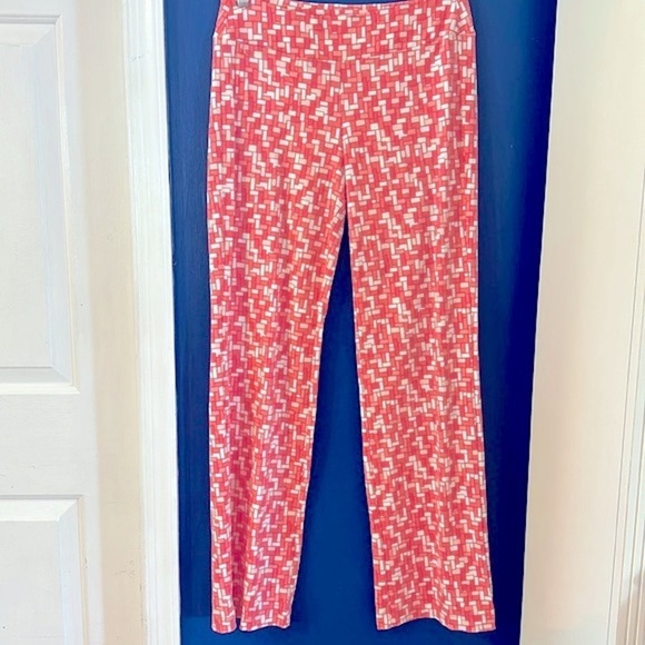 Women’s Coral & White Geometric Print Catalina Cloth Stretch Pull Up Pants Sz XS - Picture 1 of 10